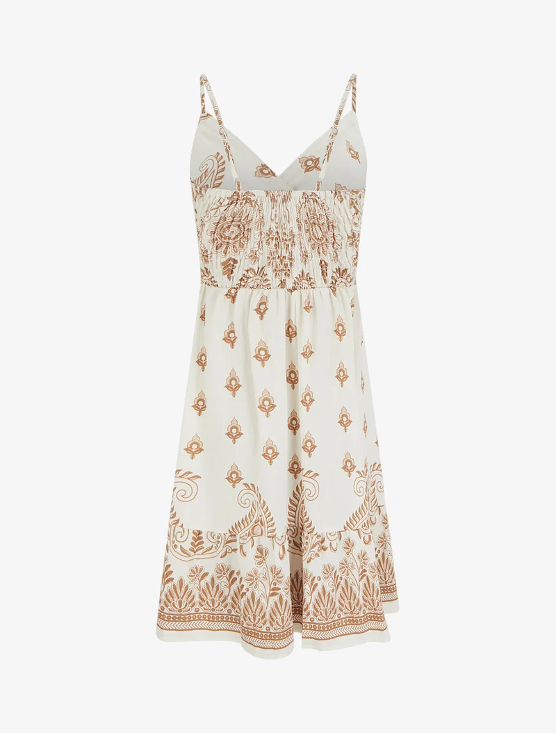 Robe imprimé foulard et fines bretelles - Camel