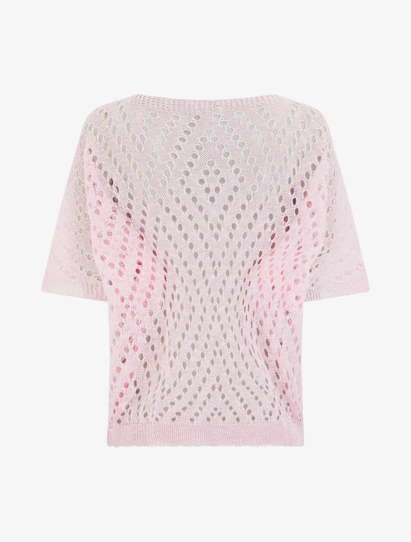 Top uni ajouré en maille - Rose
