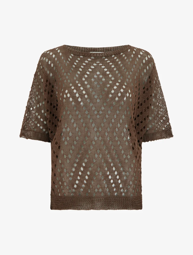 Top uni ajouré en maille - Marron