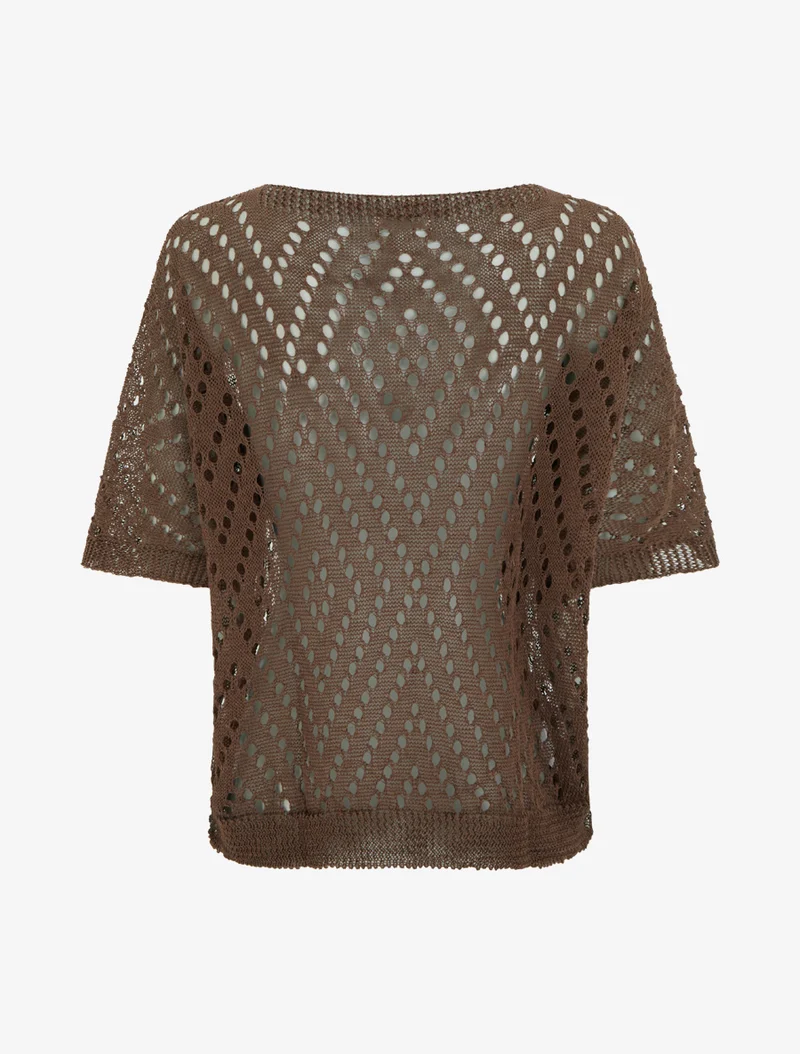 Top uni ajouré en maille - Marron