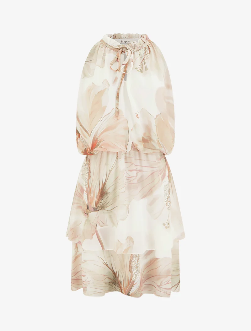 Robe imprimé floral à taille élastiquée - Beige