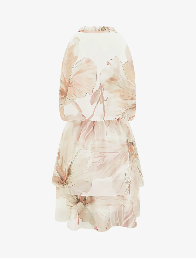 Robe imprimé floral à taille élastiquée - Beige
