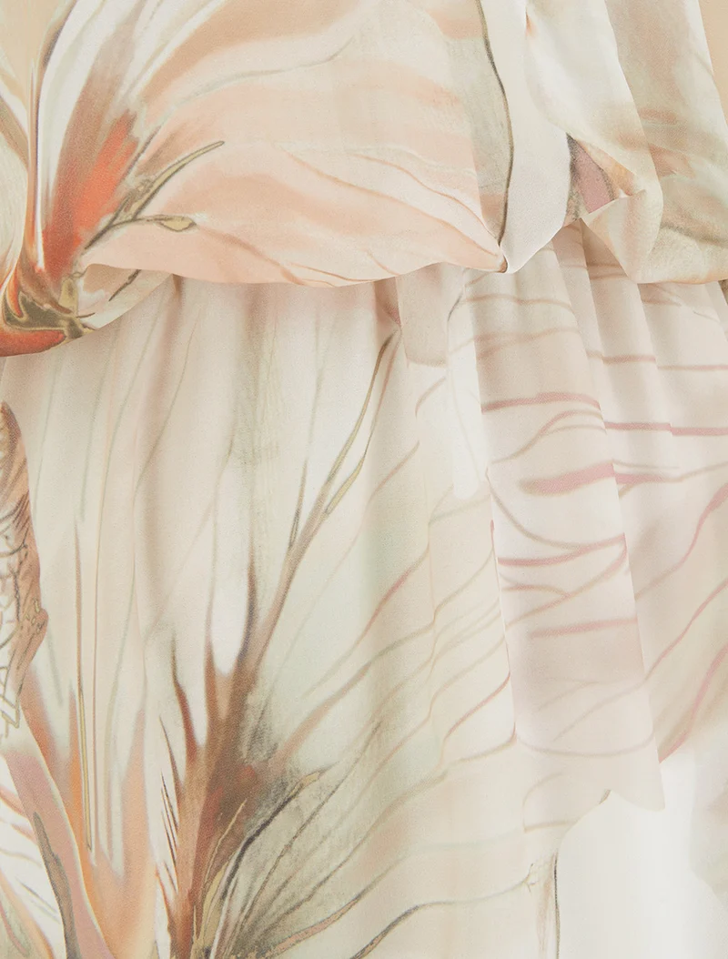 Robe imprimé floral à taille élastiquée - Beige