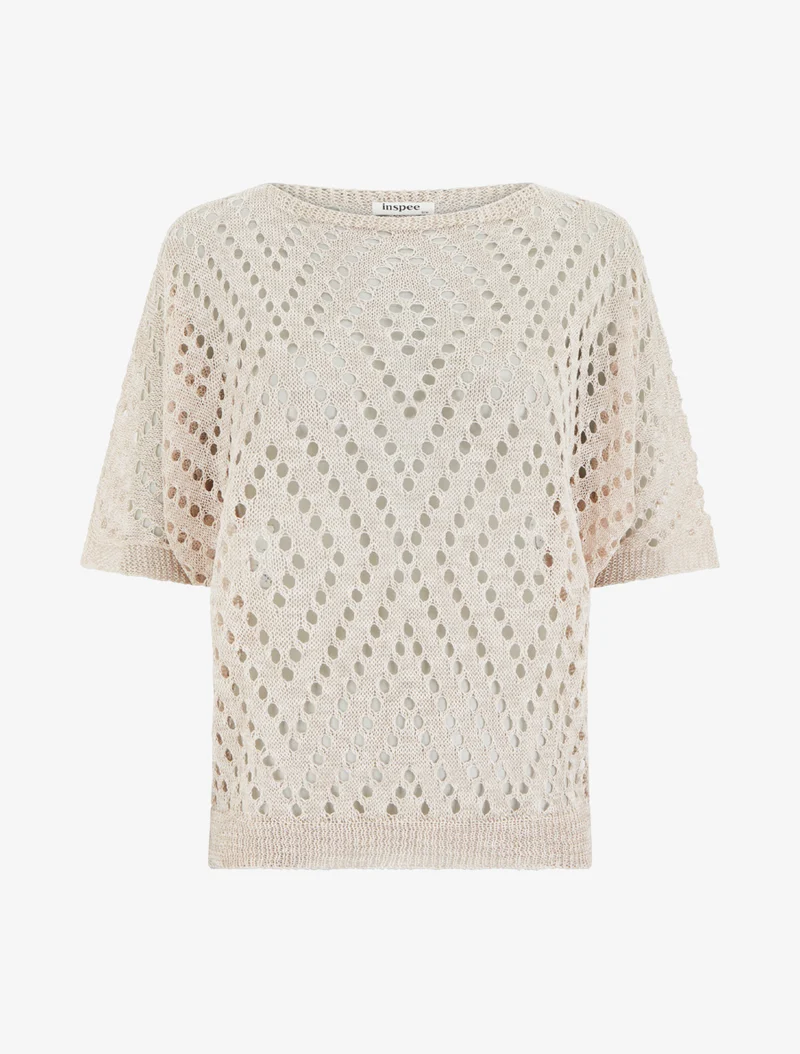 Top uni ajouré en maille - Beige