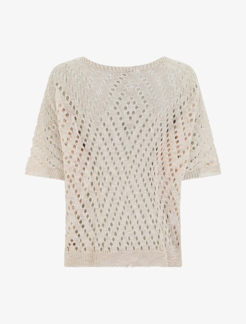 Top uni ajouré en maille - Beige