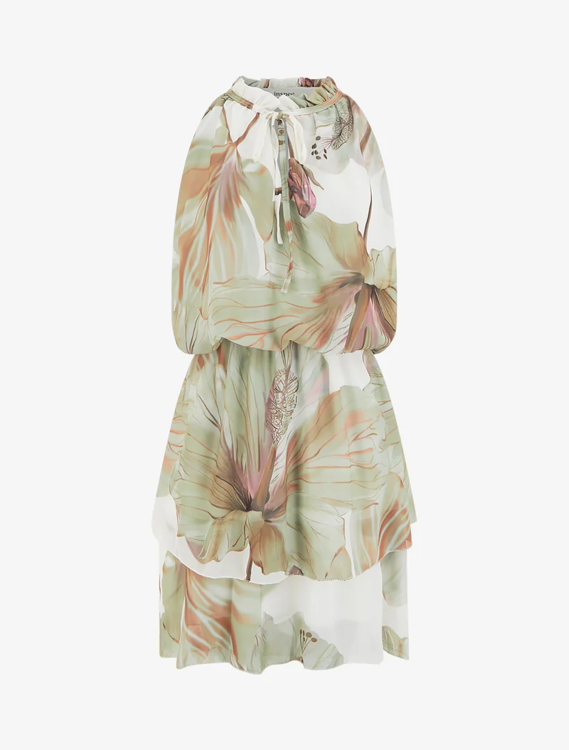 Robe imprimé floral à taille élastiquée - Kaki