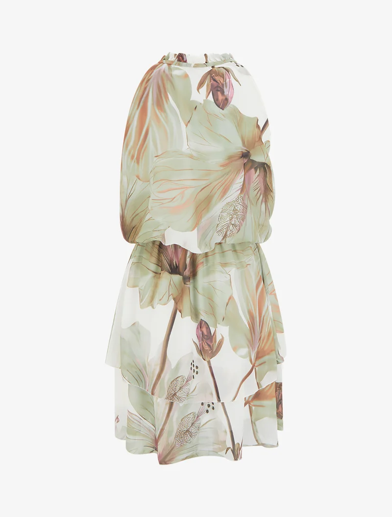 Robe imprimé floral à taille élastiquée - Kaki