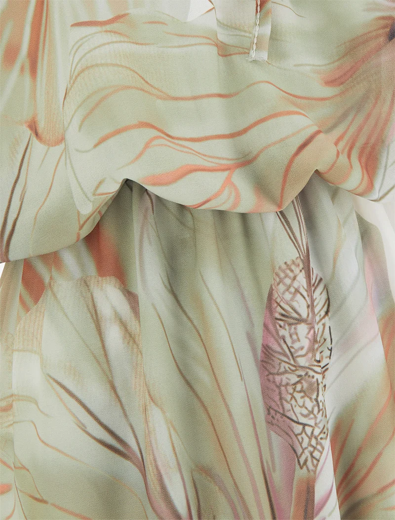 Robe imprimé floral à taille élastiquée - Kaki