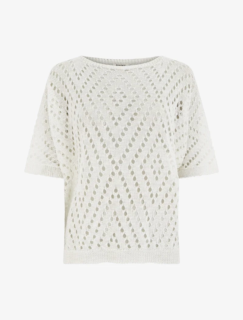 Top uni ajouré en maille - Blanc