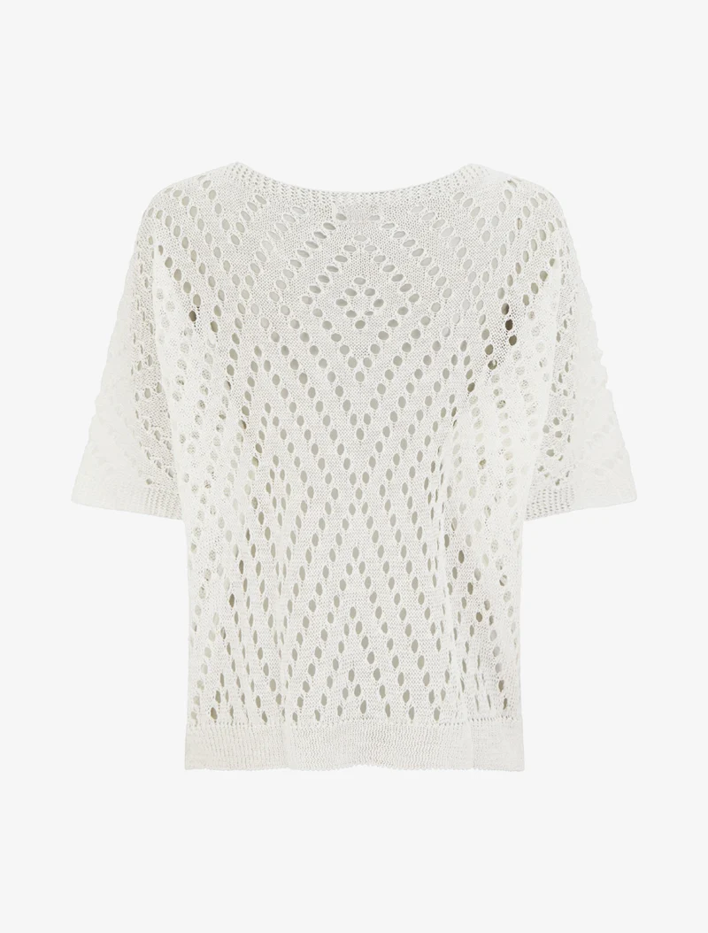 Top uni ajouré en maille - Blanc