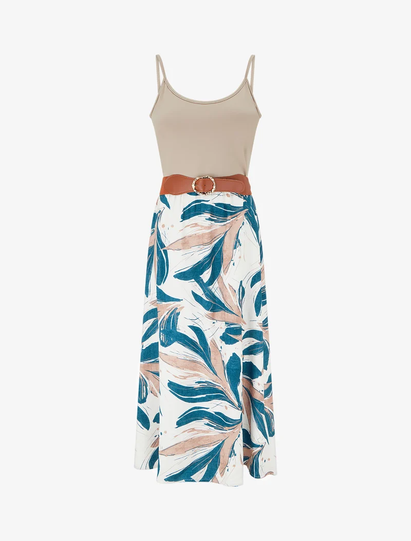 Robe longue à imprimé feuillage - Bleu canard