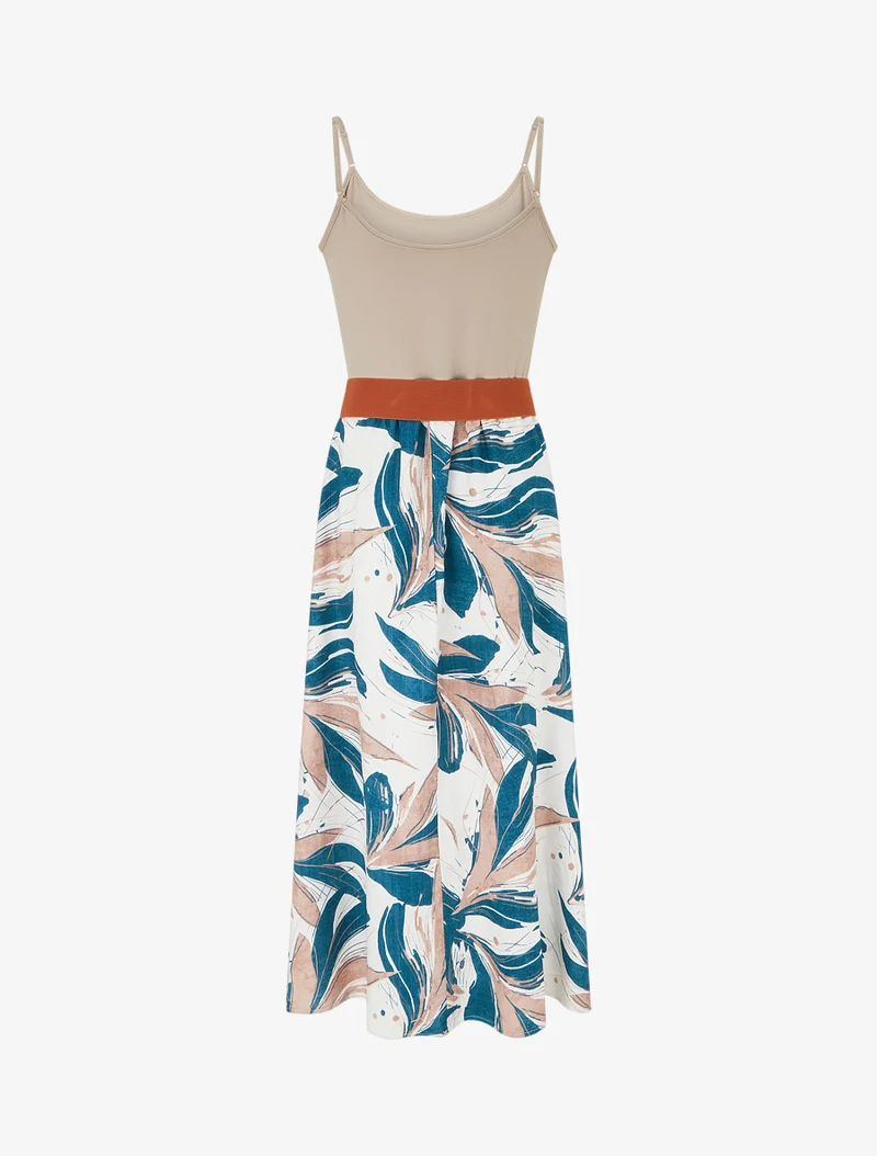Robe longue à imprimé feuillage - Bleu canard