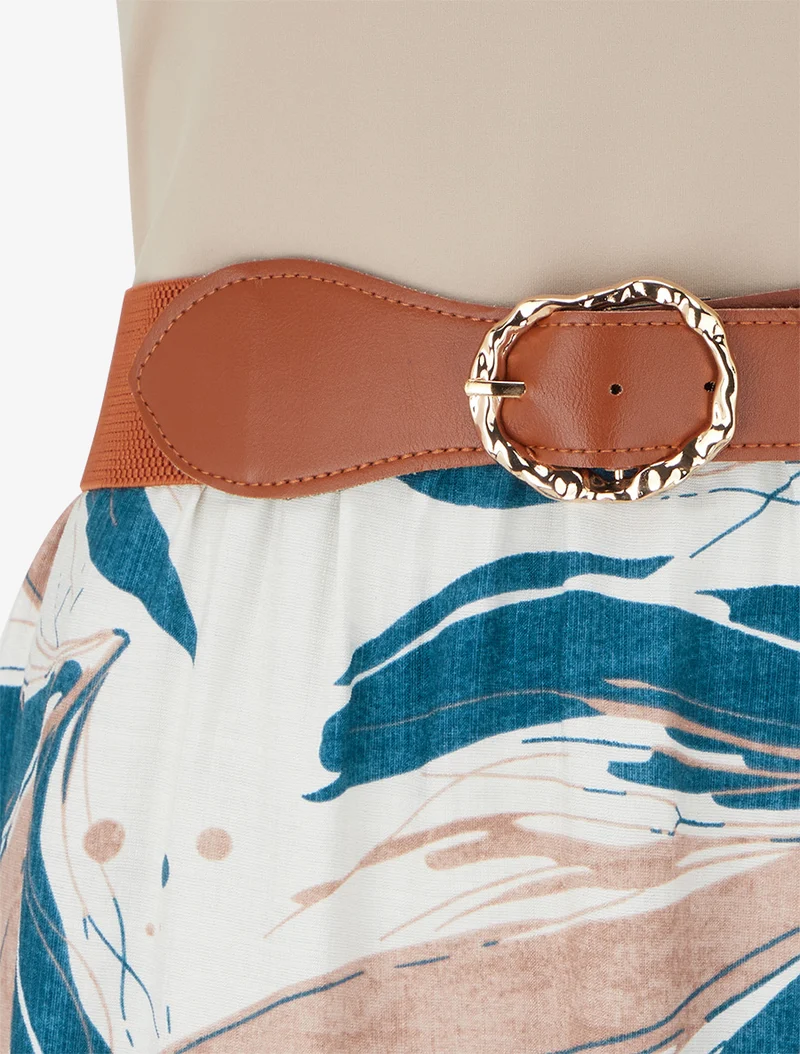 Robe longue à imprimé feuillage - Bleu canard