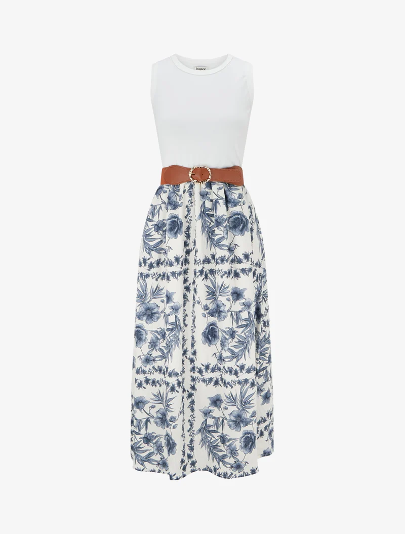 Robe imprimé floral à poches - Bleu