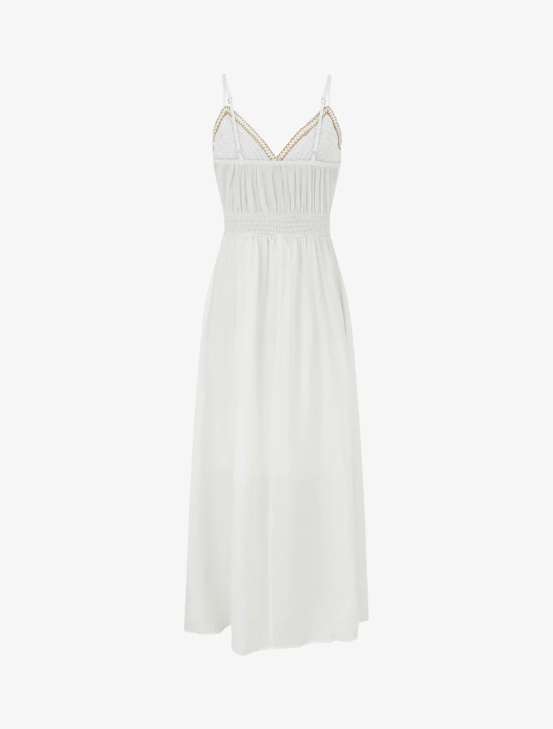 Robe longue uni à buste brodé - Écru