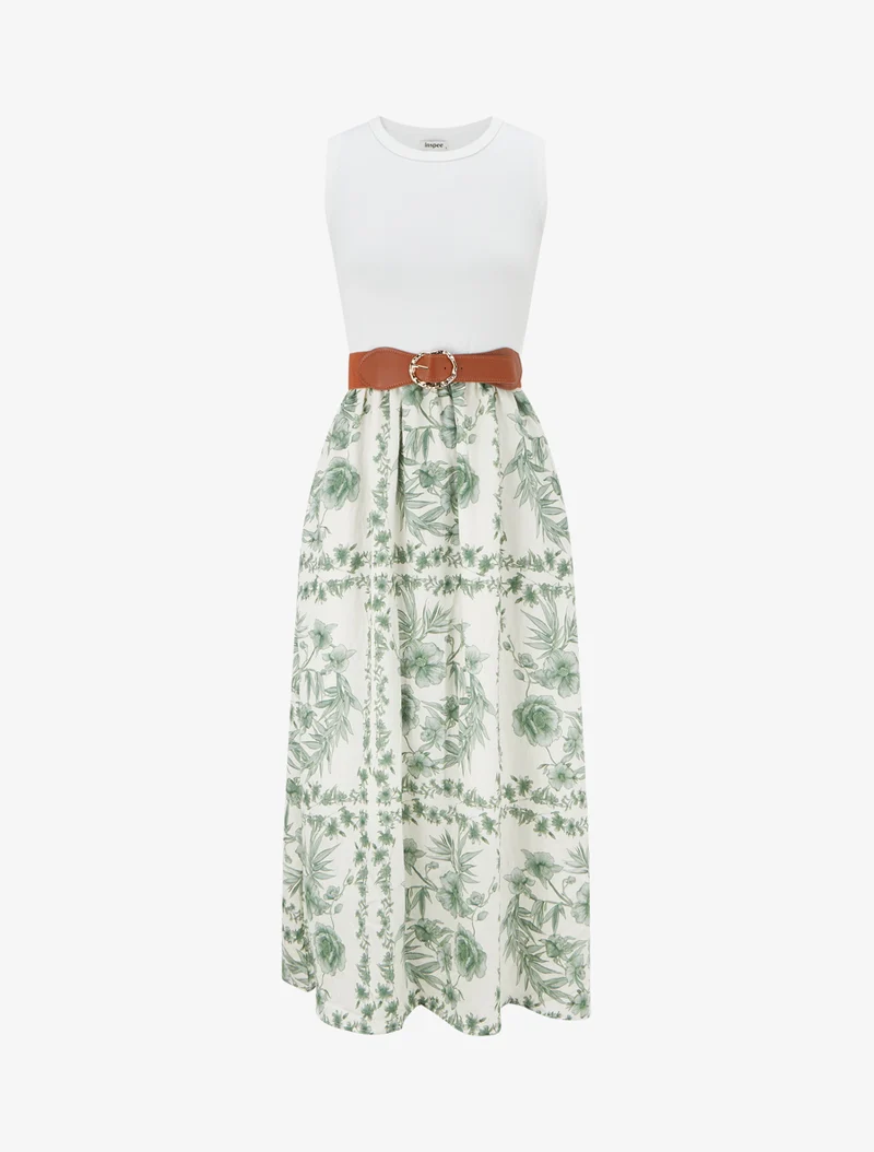 Robe imprimé floral à poches - Vert