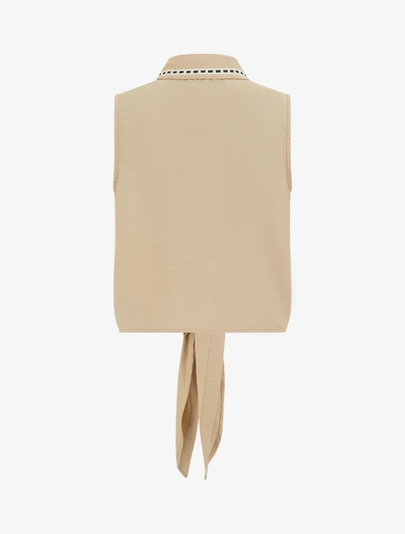 Chemise courte boutonnée à nouer - Taupe