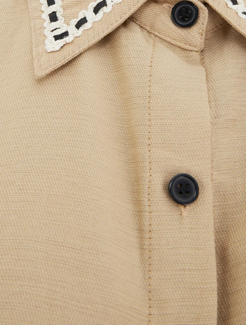 Chemise courte boutonnée à nouer - Taupe