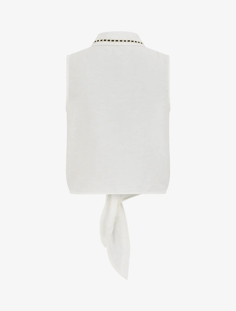 Chemise courte boutonnée à nouer - Écru