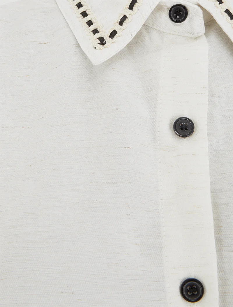 Chemise courte boutonnée à nouer - Écru