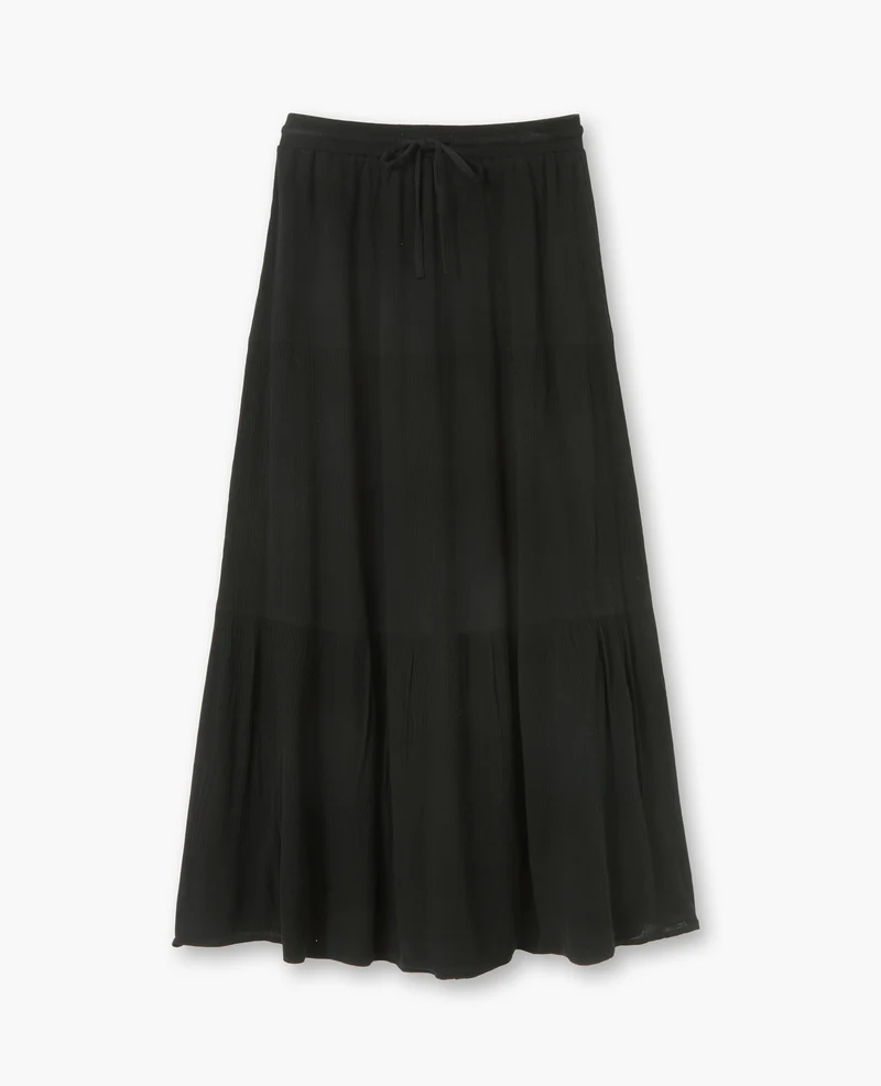 Jupon long à étages avec ceinture élastiquée