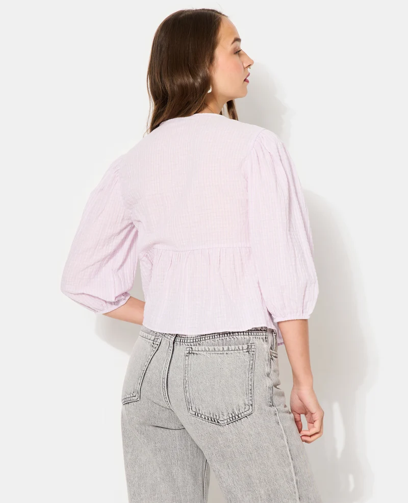 Blouse rayée avec nouettes et manches ballons