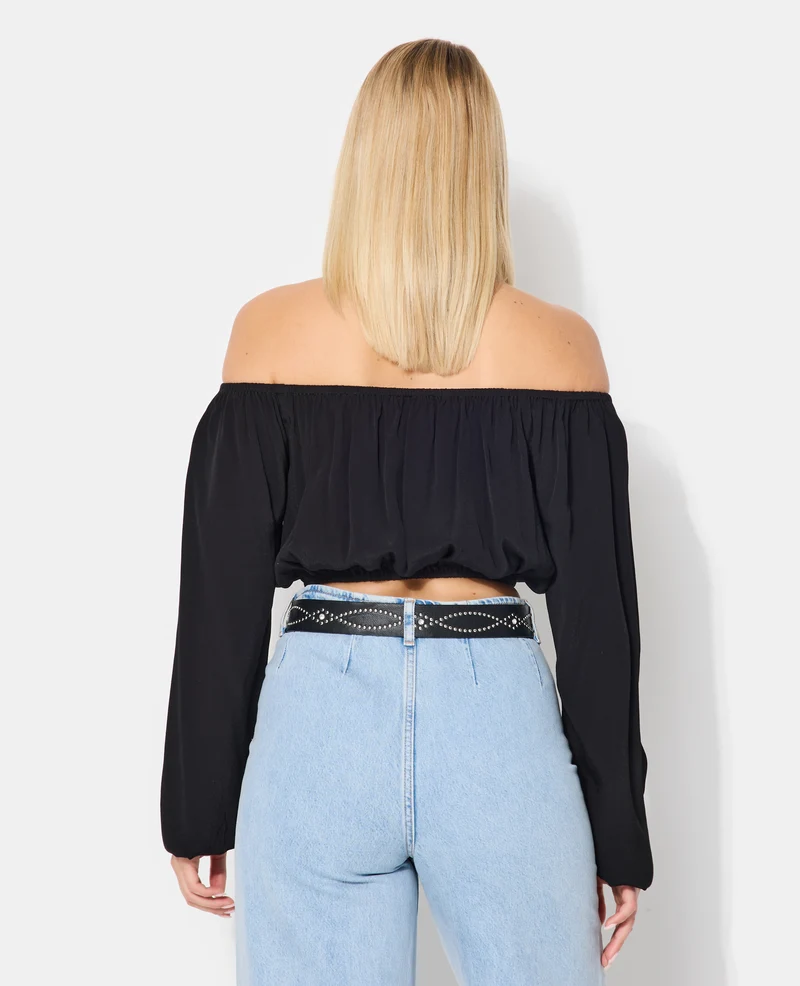 Blouse courte encolure Bardot