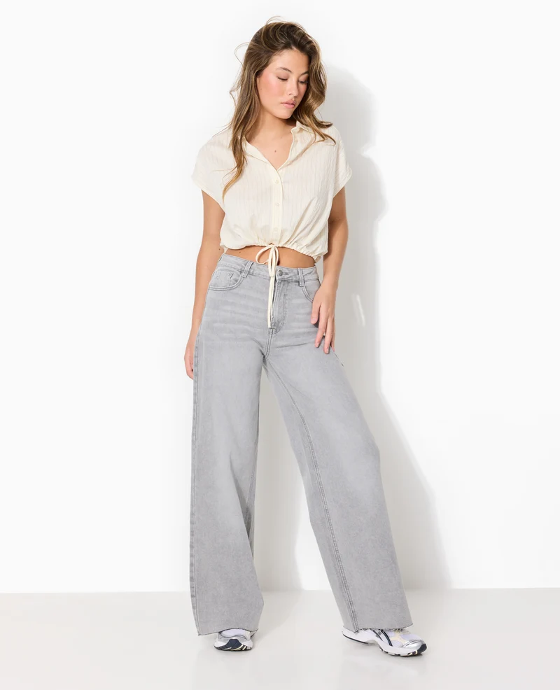 J71-1 / Jean wide taille haute avec bas coupés