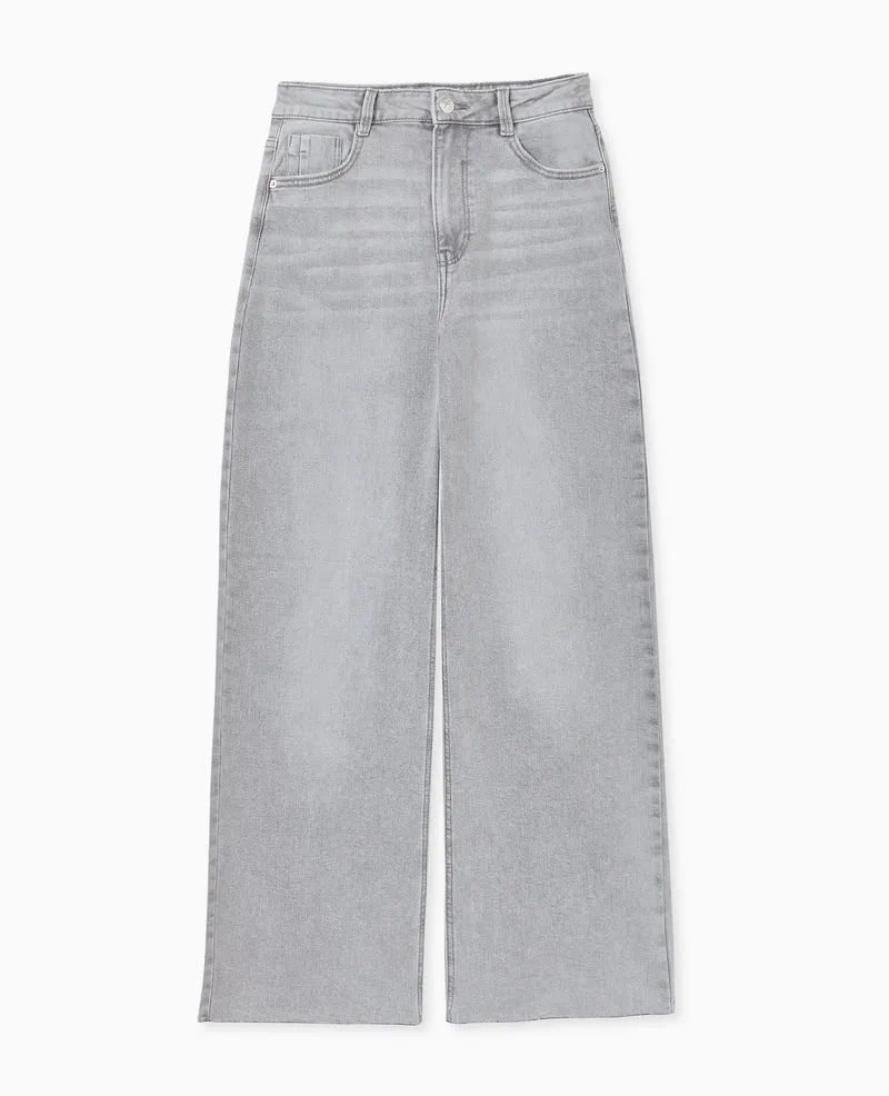 J71-1 / Jean wide taille haute avec bas coupés