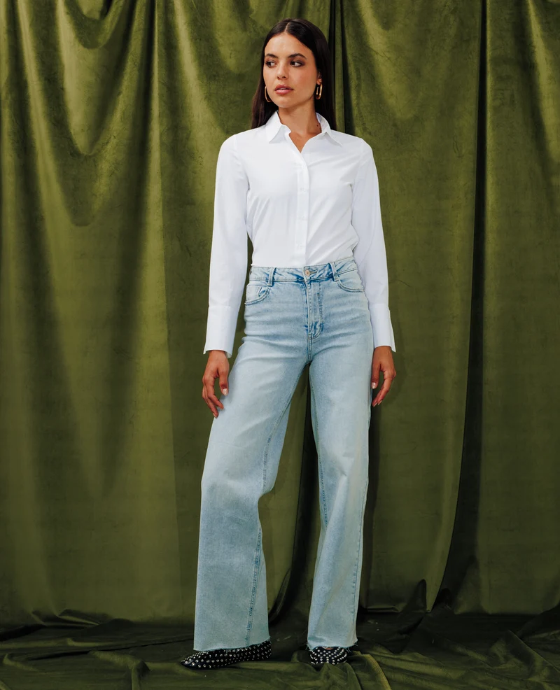 J71-1 / Jean wide taille haute avec bas coupés