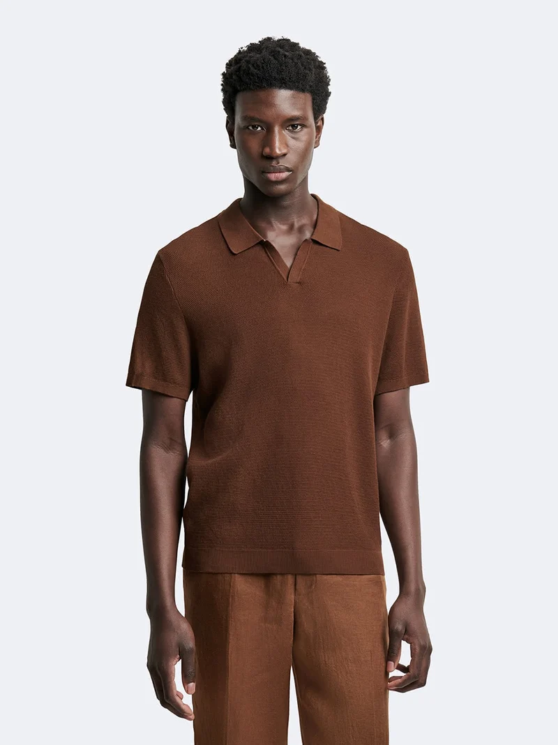 Polo maille col ouvert en coton bio