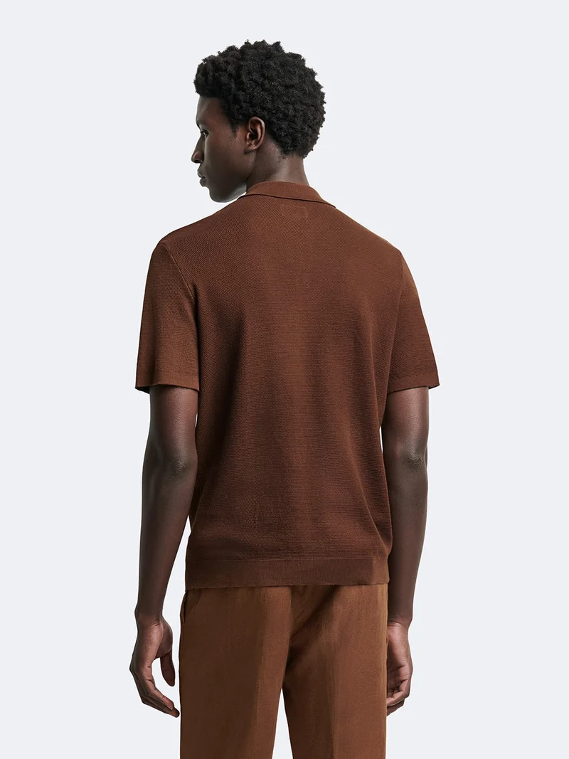 Polo maille col ouvert en coton bio