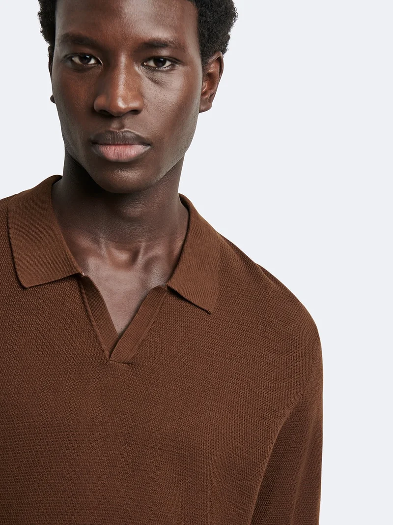 Polo maille col ouvert en coton bio