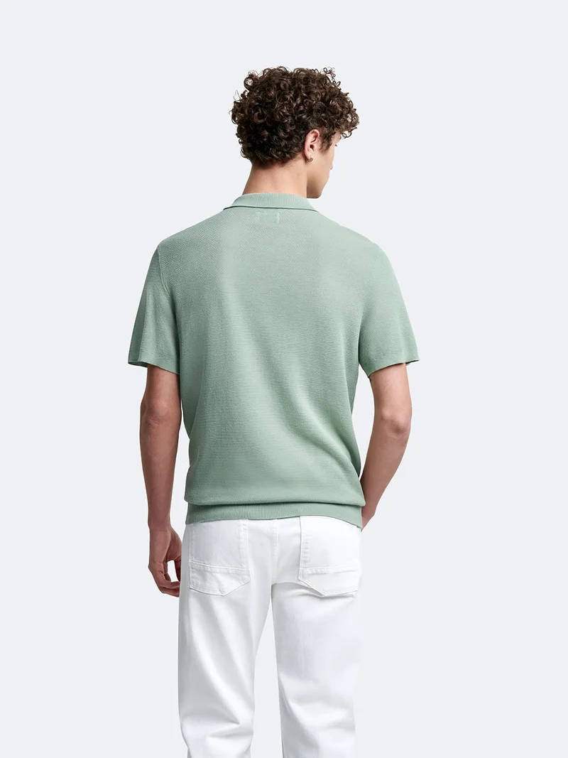 Polo maille col ouvert en coton bio