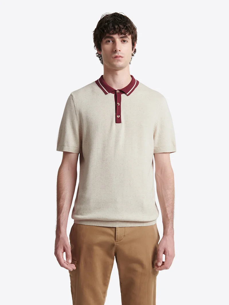 Polo chiné col contrasté en coton