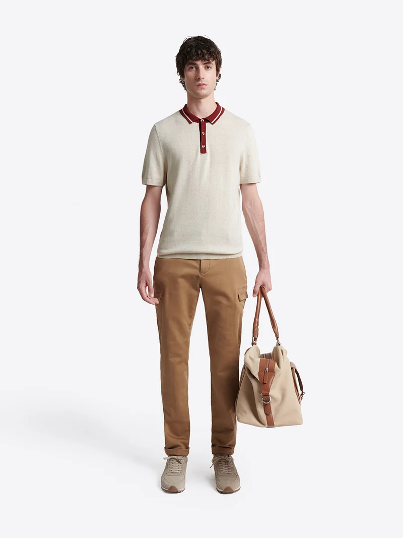 Polo chiné col contrasté en coton