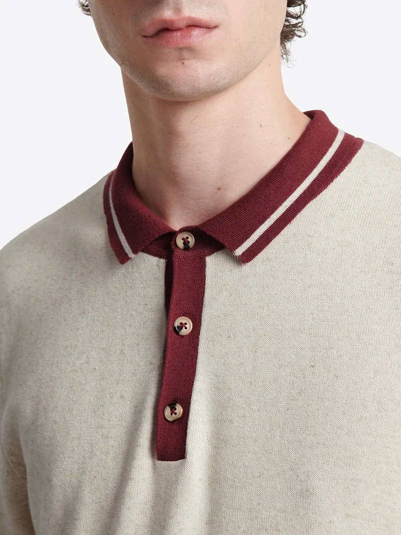 Polo chiné col contrasté en coton