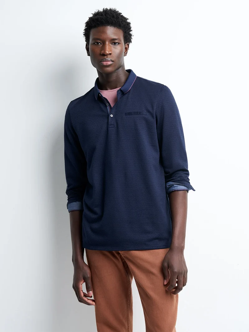 Polo manches longues en coton jacquard