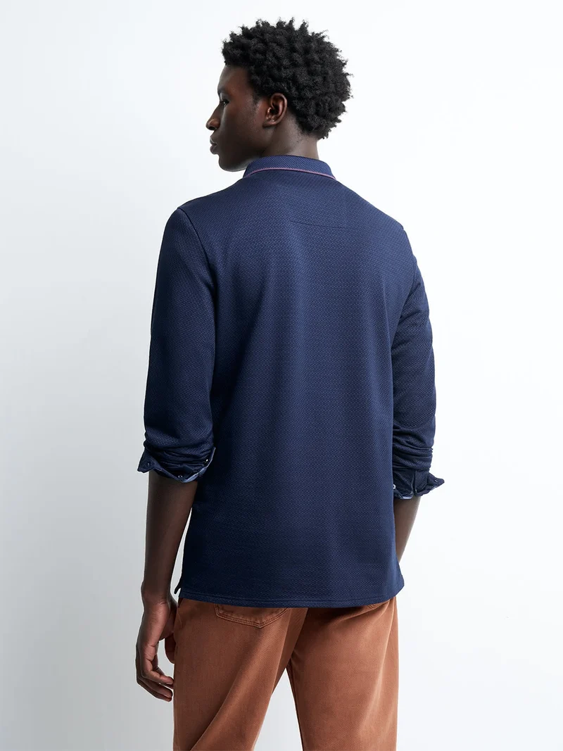 Polo manches longues en coton jacquard