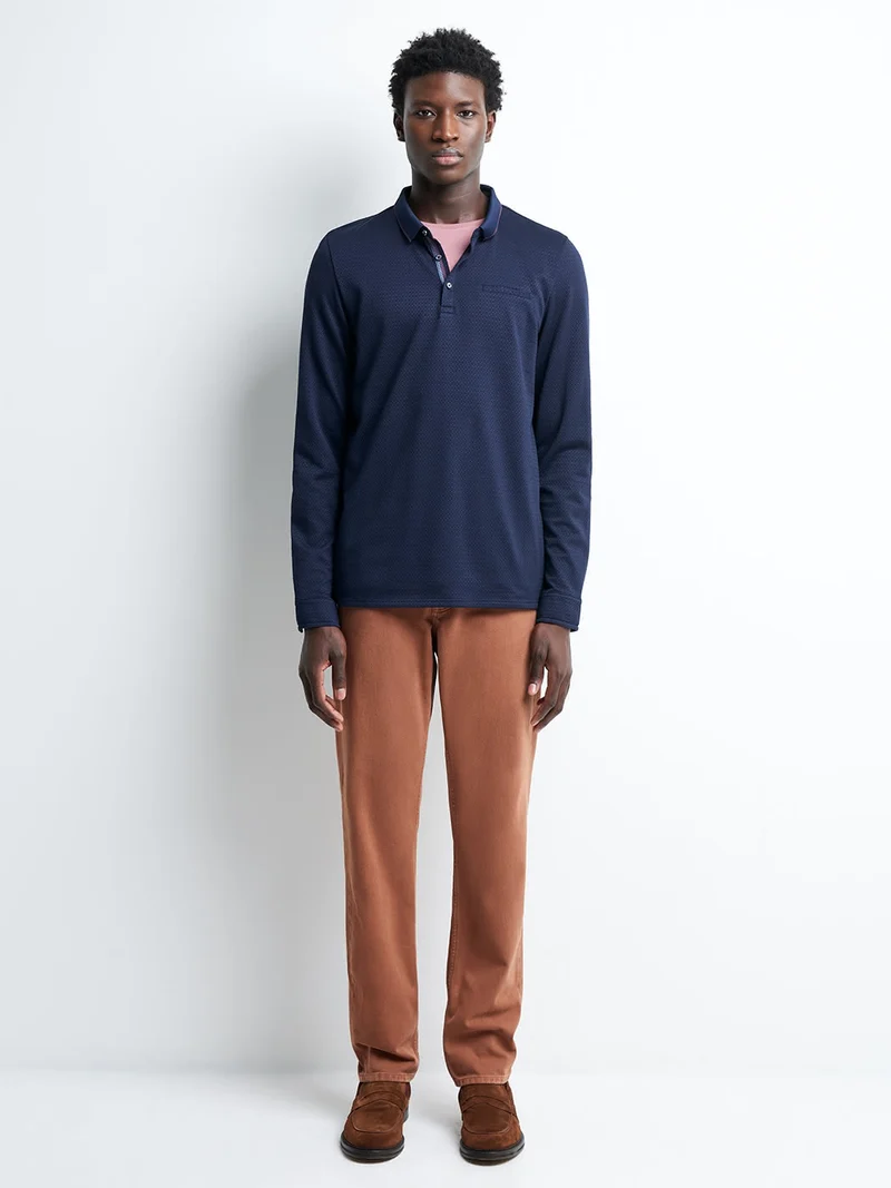 Polo manches longues en coton jacquard