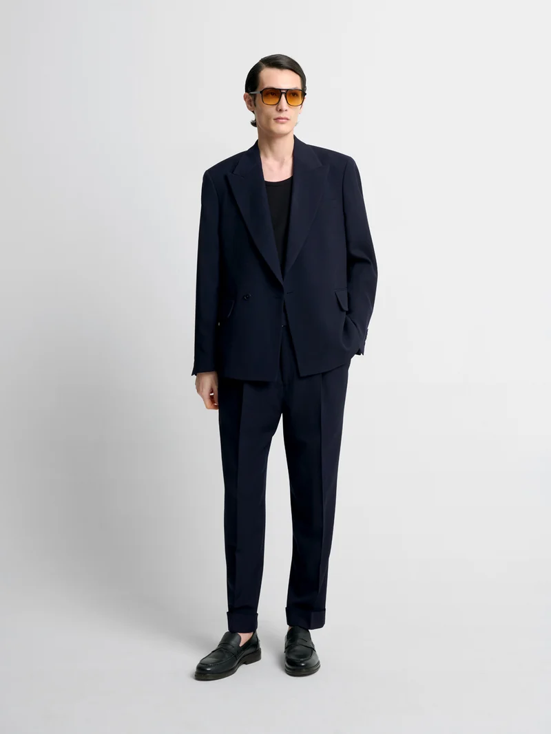 Costume croisé 2 pièces regular en laine bleu nuit