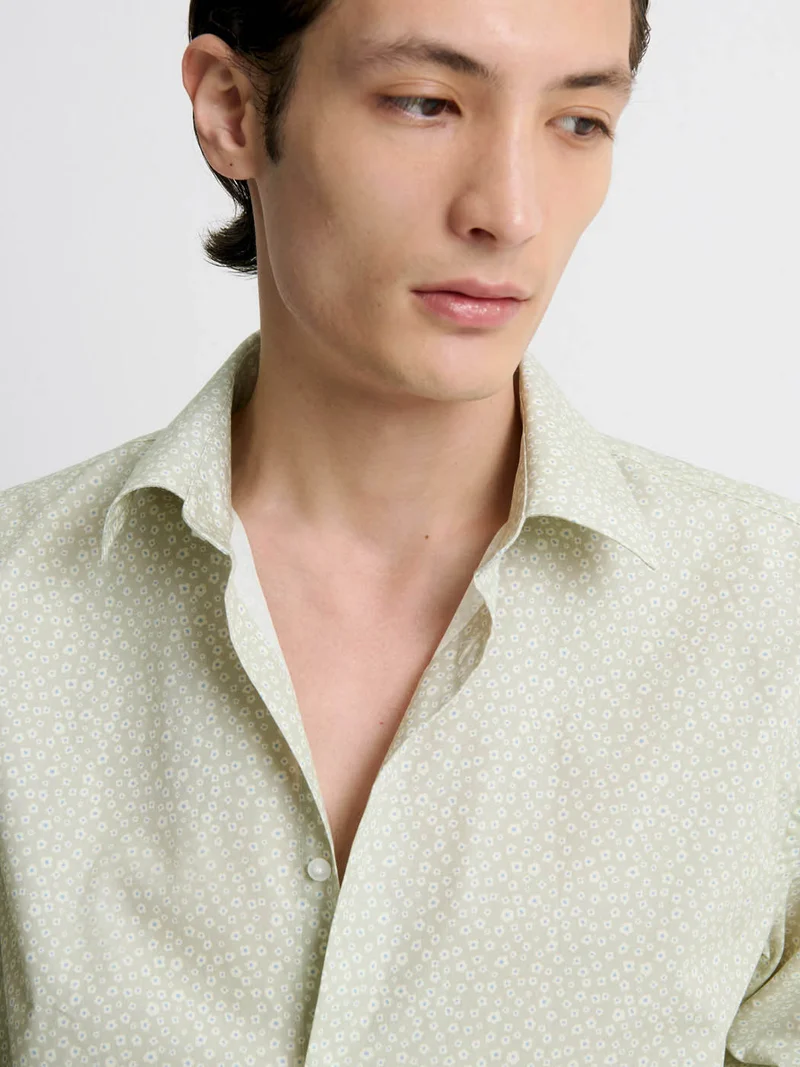 Chemise slim en coton fleurie