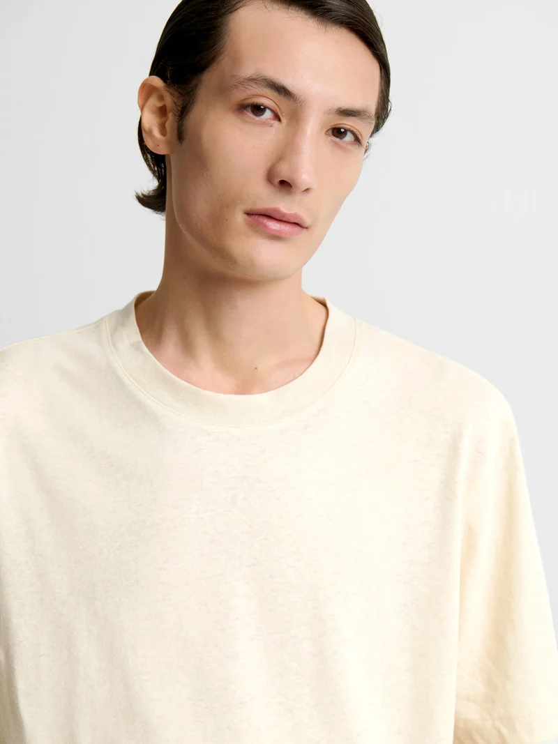 T-shirt col rond en coton lin