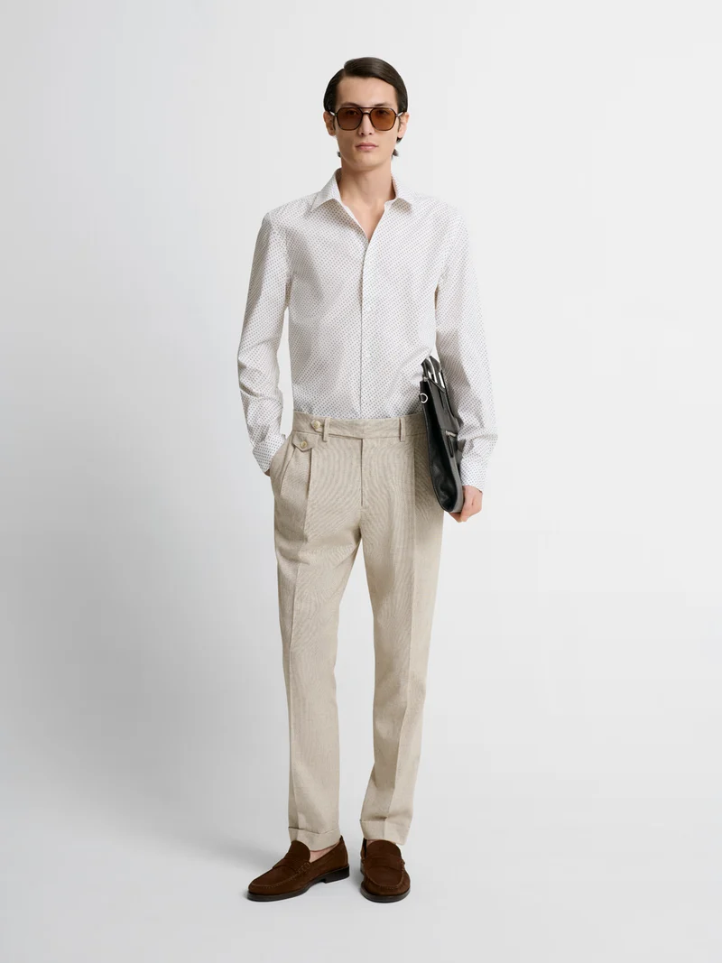 Chemise slim en coton à motifs