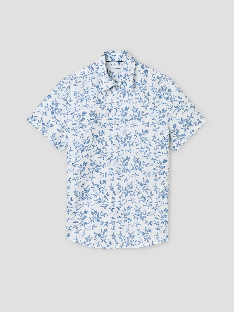 Chemise manches courtes en lin fleurie