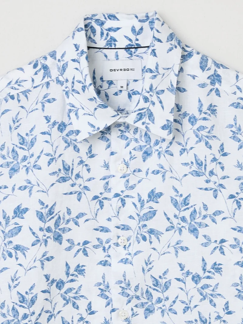 Chemise manches courtes en lin fleurie