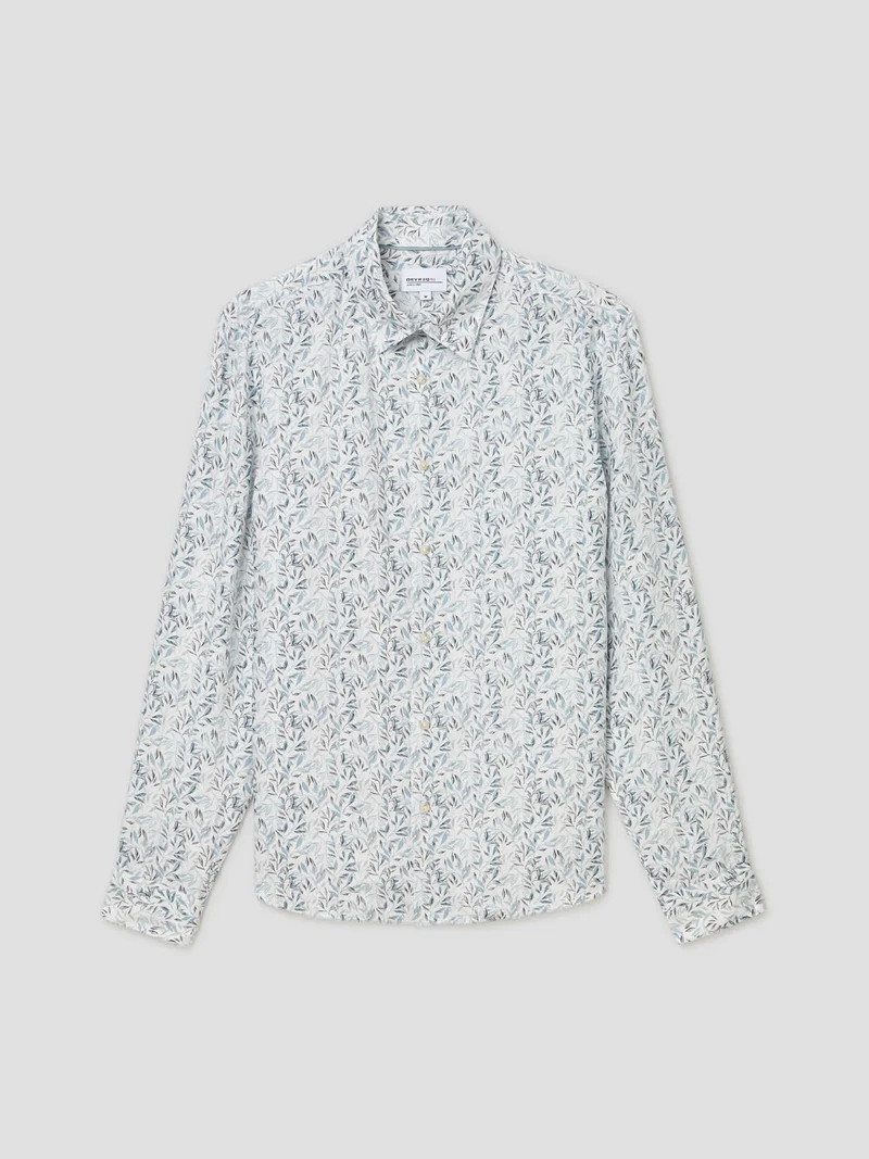 Chemise slim en lin fleurie