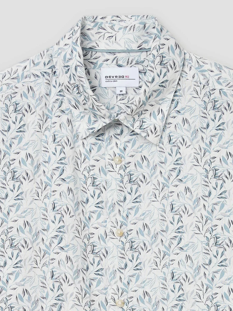 Chemise slim en lin fleurie
