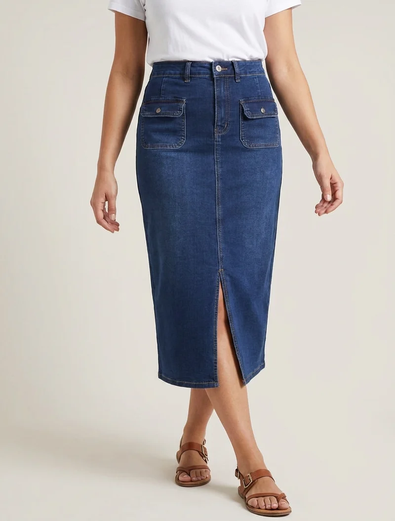 Jupe en denim à 4 poches - Bleu denim