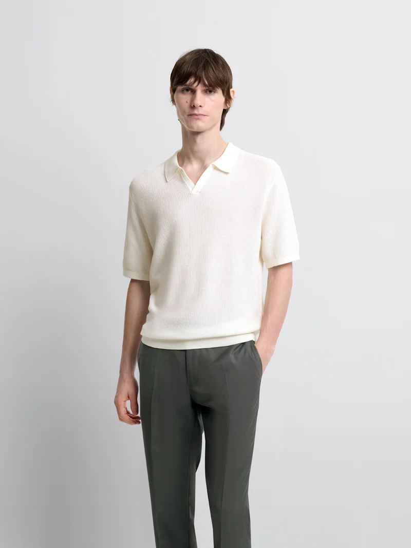 Polo maille col ouvert en coton bio